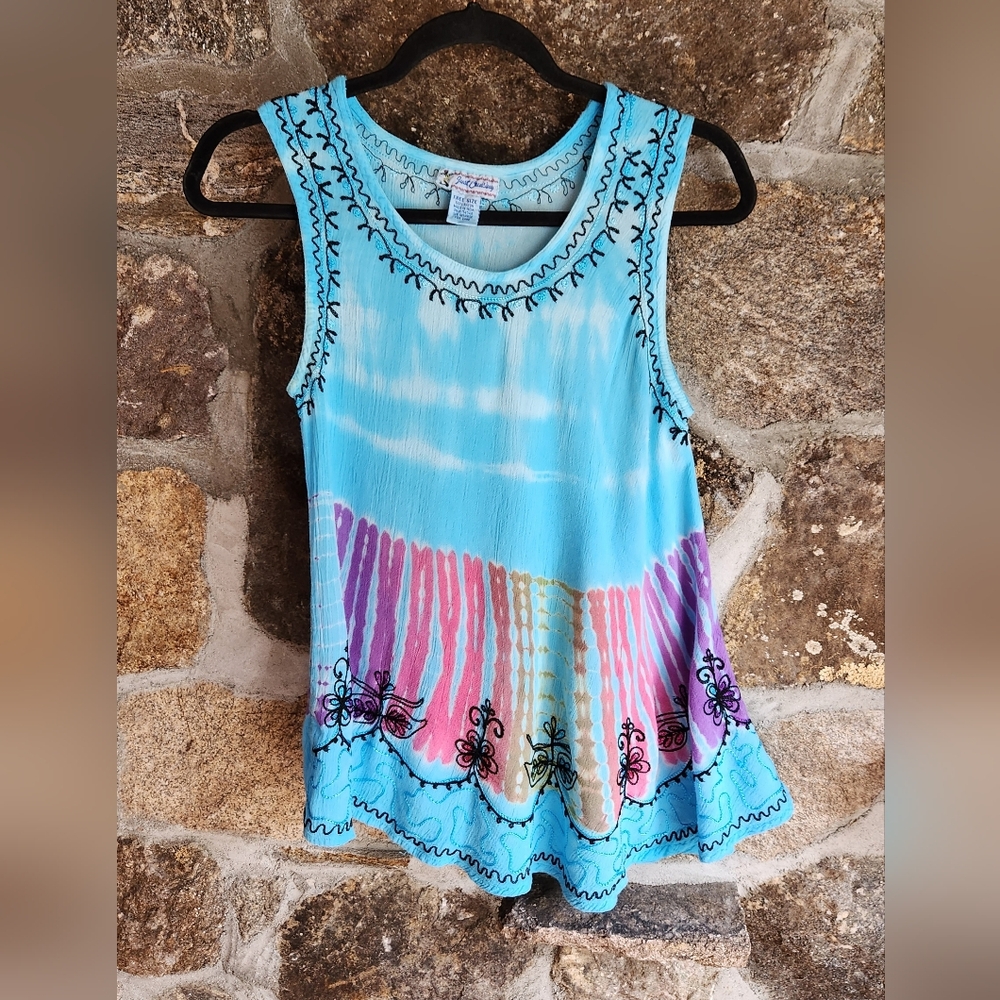 Just Cruising Boho Tank Top Tie-Dyed Embroidered Umbrella Free Size S M L